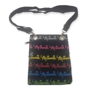 Disney Black Colorful Minnie Mouse Crossbody Tote | Theme Park Hand Bag Purse